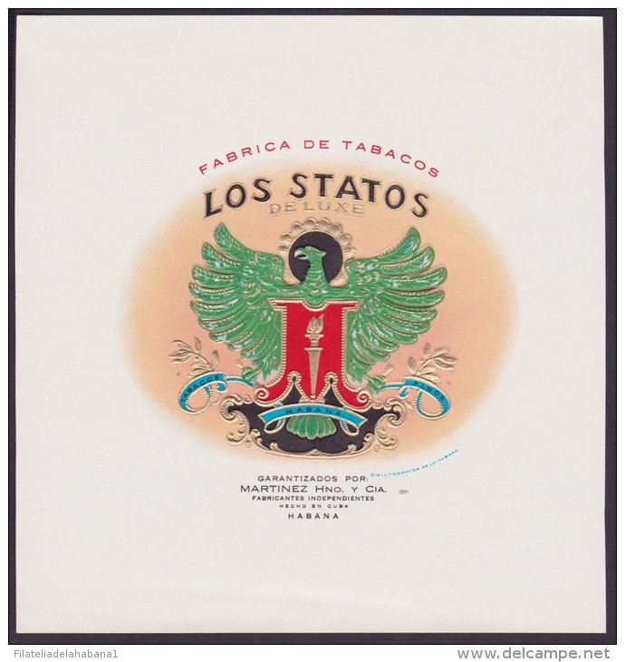 T92 CUBA TOBACCO. CIRCA 1930. LEBEL FABRICA DE TABACOS LOS STATOS DE LUXE. - Labels
