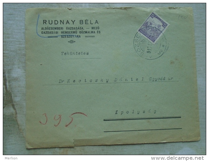 Hungary   Cover  - Alsózsember  Rodnay Béla  Szeszgyára  - Gözmalma -  Dr. Keviczky - Ipolyság  1917    D131982 - Covers & Documents