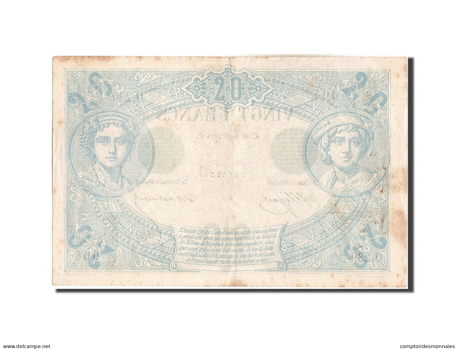 Billet, France, 20 Francs, 20 F 1874-1905 ''Noir'', 1870, 1875-04-26, TB+ - 20 F 1874-1905 ''Noir''