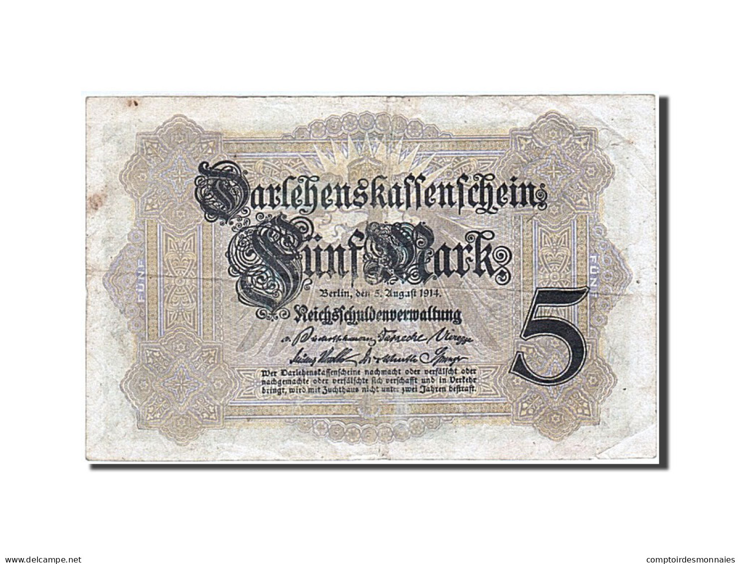 Billet, Allemagne, 5 Mark, 1914, 1914-08-05, TB - 5 Mark