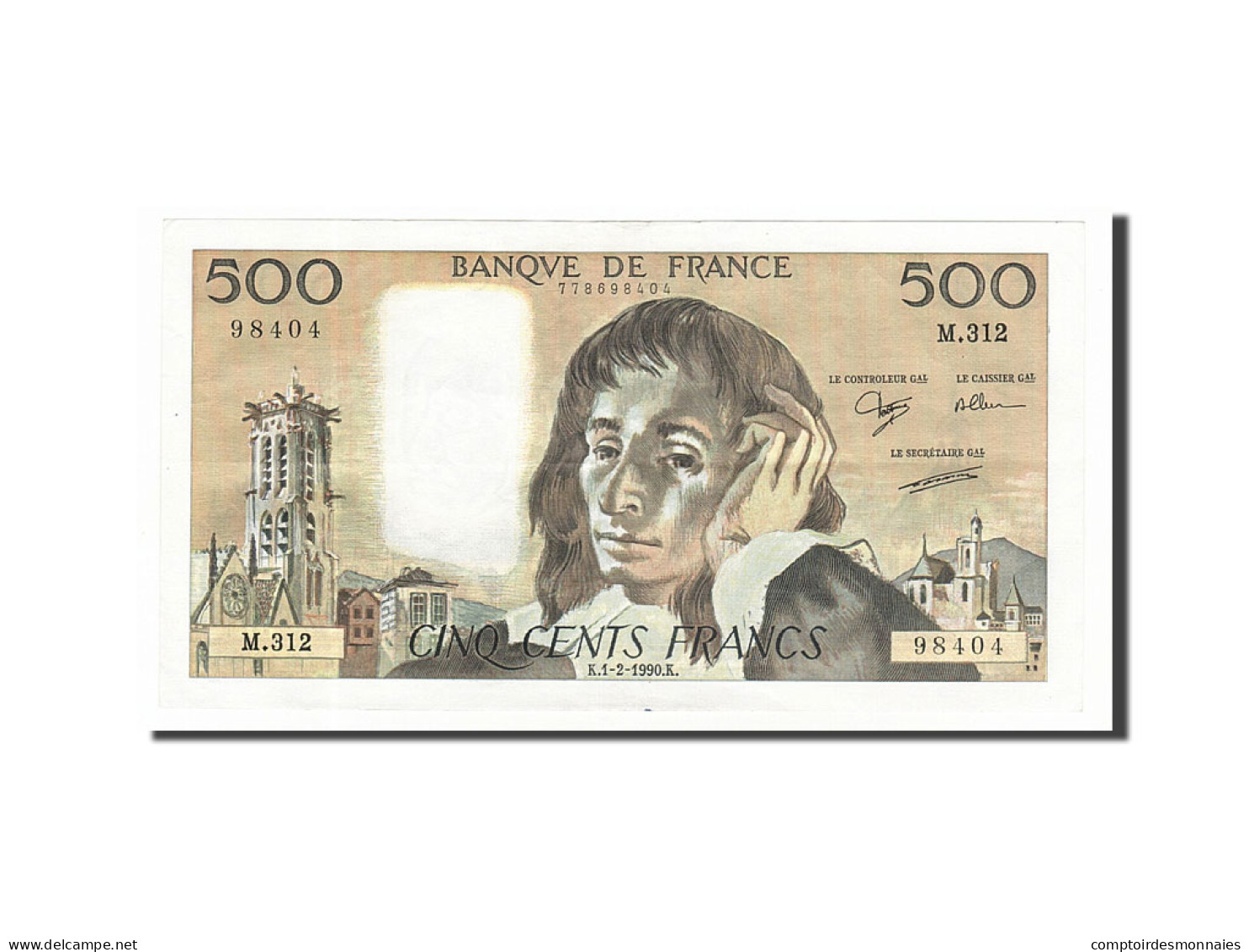 Billet, France, 500 Francs, 500 F 1968-1993 ''Pascal'', 1990, 1990-02-01, TB+ - 500 F 1968-1993 ''Pascal''