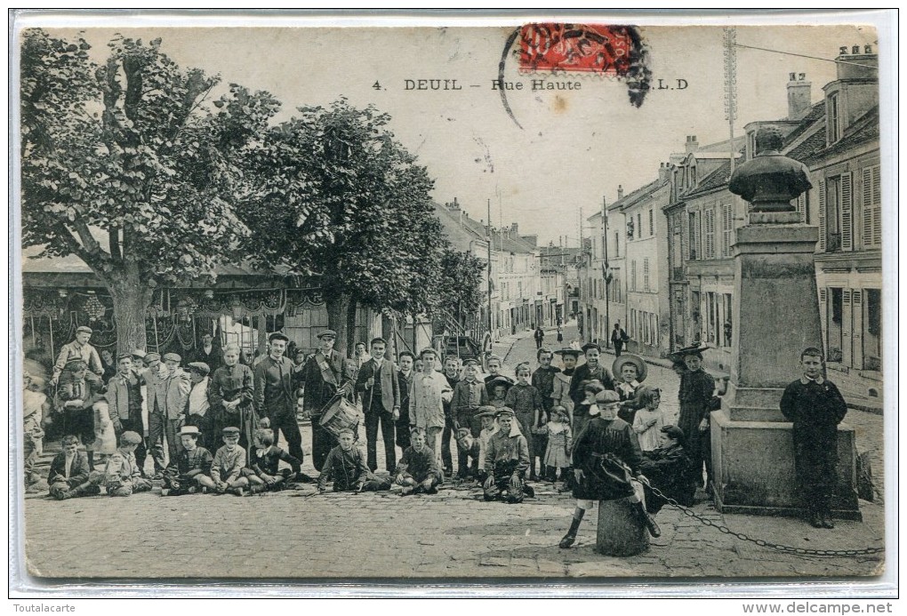 CPA 95 DEUIL RUE HAUTE 1908 Animée Voir Tambour De Ville - Deuil La Barre