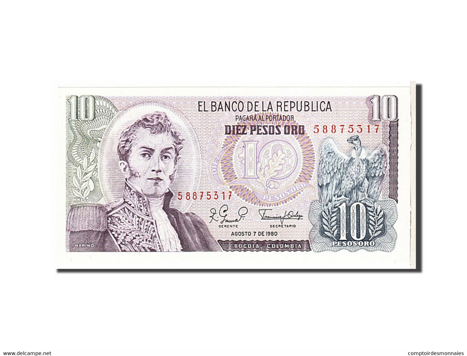 Billet, Colombie, 10 Pesos Oro, 1980, NEUF - Colombie