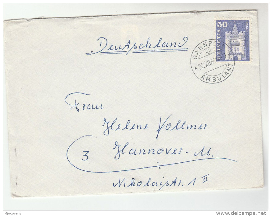 1966 SWITZERLAND Cover TPO Pmk BAHNPOST To Germany Railway Train Travelling Post Office Stamps - Covers & Documents