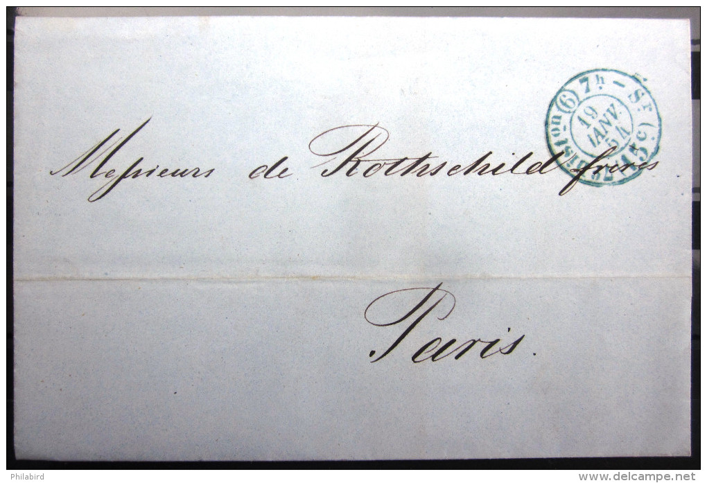 PARIS. CACHET "PORT DU" N° 2520 Service 6 BLEU  --  LSC  --  1854  --  Indice 8 - 1849-1876: Période Classique