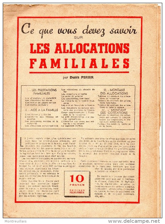 Ce Que Vous Devez Savoir, Les Allocations Familiales Par PERRIER, 15 Pages, Peut-être De 1947 - Décrets & Lois