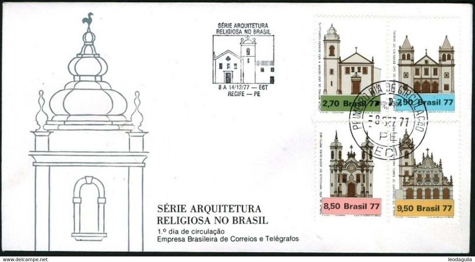 BRAZIL #1545-8    -  FDC #143   RELIGIOUS ARCHITECTURE IN BRAZIL  - 1977 - FDC