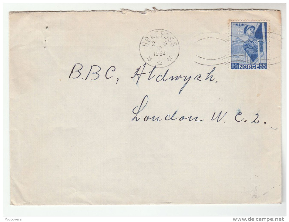 1954 Honefoss NORWAY COVER Stamps 55o NSB RAILWAY To BBC London GB  Broadcasting Train - Covers & Documents