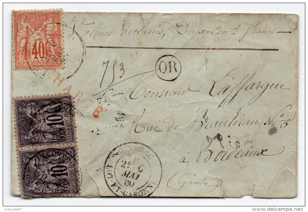 1880 - ENVELOPPE CHARGEE De NERAU (LOT ET GARONNE) Avec SAGE N° 70 & 89 - CACHET ORIGINE RURALE - 1877-1920: Période Semi Moderne