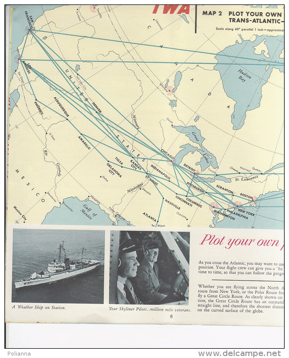 B1405 - Brochure Illustrata INTERNATIONAL AIR ROUTES TWA 1958/MAP/AVIAZIONE LINEE AEREE - Advertisements
