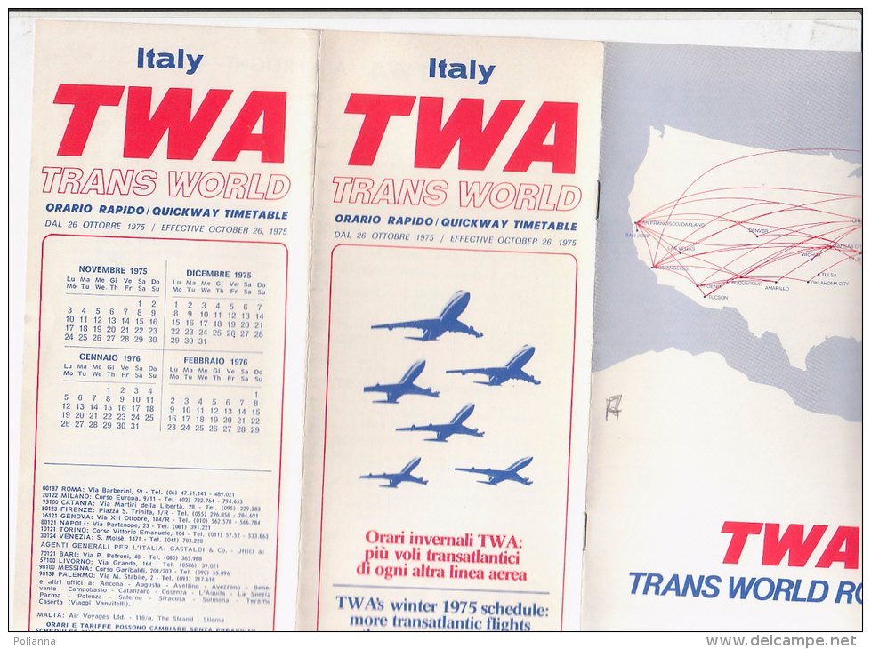 B1406 - AVIAZIONE - Brochure ORARI VOLI TRANSATLANTICI TWA 1975/76 - Monde