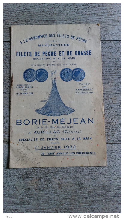 Petit Catalogue Manufacture Filets De Pêche De Chasse Borie-méjean Aurillac 1934 - Chasse/Pêche