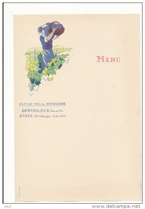 MENU Publicitaire - Dufouleur, Nuits St Georges - Grands Vins De Bourgogne - 18,5 X 27 Cm - Menu