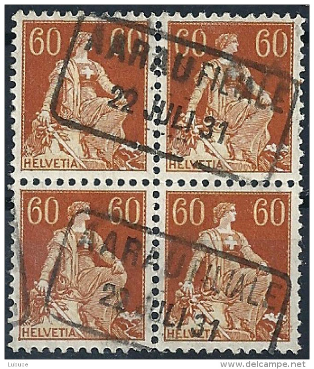 Helvetia Mit Schwert, 60 Rp.orangebraun  AARAU FILIALE  (Viererblock)           1931 - Usados