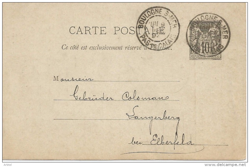 FRANCIA ENTERO POSTAL PAS DE CALAIS 1892 PUBLICIDAD MORY & CIE TRANSPORTS - Overprinter Postcards (before 1995)