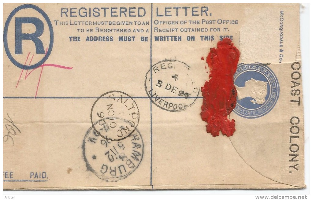 ENTERO POSTAL CERTIFICADO LIVERPOOL 1896 A HAMBURG - Unclassified