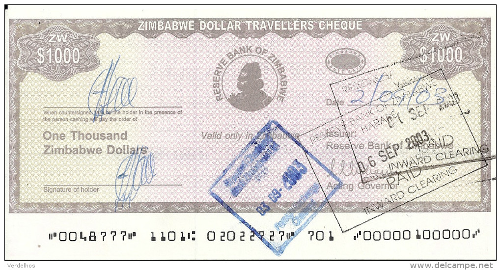 ZIMBABWE 1000 DOLLARS 2003 AUNC P 15 - Zimbabwe