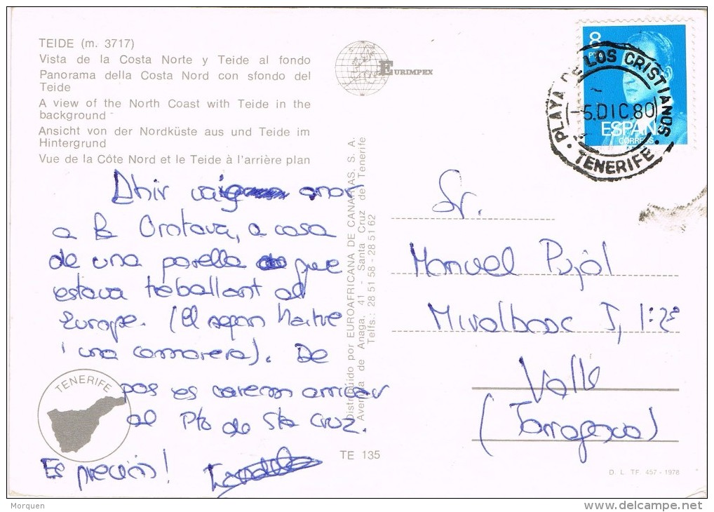 14856. Postal PLAYA De Los CRISTIANOS (Tenerife) 1980 - Cartas & Documentos