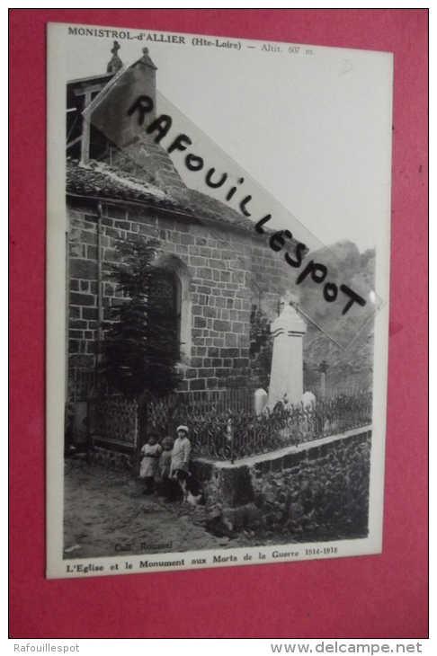 Cp Monistrol D'allier L'eglise Et Le Monument Aux Morts De La Guerre Animé - Monistrol Sur Loire