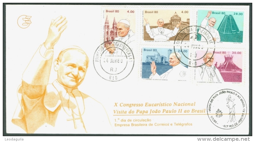 BRAZIL #1695-9     X CONGRESSO EUCARÍSTICO - POPE JOHN PAUL Ll  - 1980 -  FDC #201 - FDC