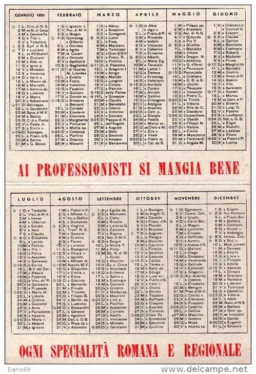 1951 CARTOLINA INTESTATA PIZZERIA RISTORANTE AI PROFESSIONISTI ROMA - Petit Format : 1941-60