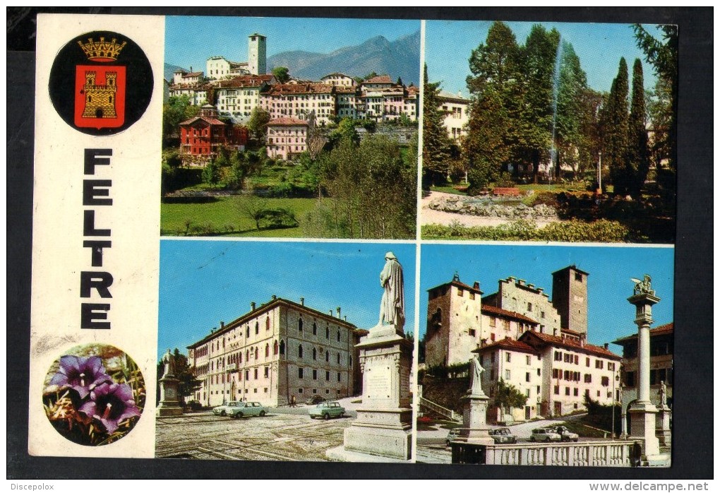 P1810 FELTRE ( BELLUNO ) MULTIPLA CON AUTO CARS VOITURES E STEMMA - ANNULLO 1970 - Altri & Non Classificati