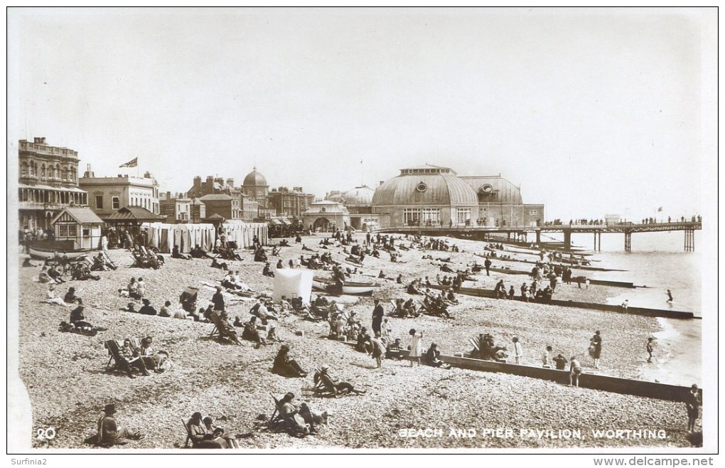 SUSSEX - WORTHING - BEACH AND PIER PAVILION RP Sus985 - Worthing