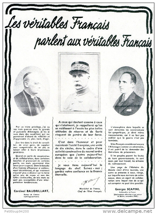 AFFICHE PATRIOTIQUE ET DE PROPAGANDE Les Véritables Français  MARÉCHAL PETAIN  *REPRODUCTION - Affiches