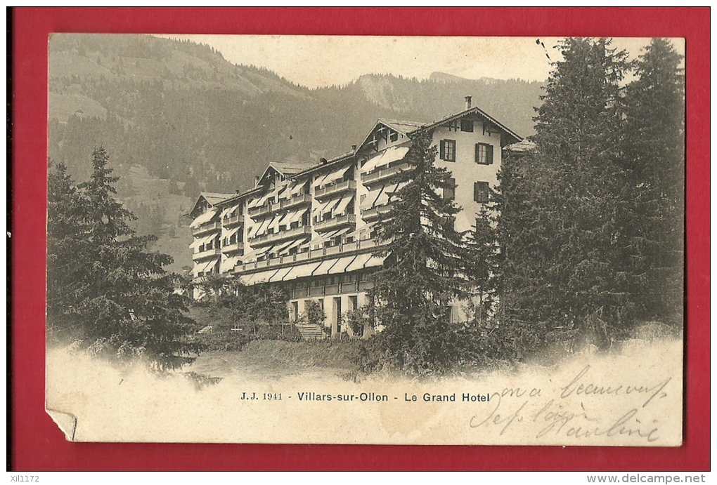 HAB-01 Villars-sur-Ollon  Le Grand Hotel. Précurseur. Cachet 1904. Petit Pli Angle - Ollon