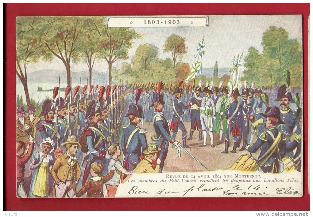 HAB-17  1803-1903  Revue Du 14 Avril 1804 à Montbenon. Gendarmes.  CAchet Yvonand 1903 - Yvonand