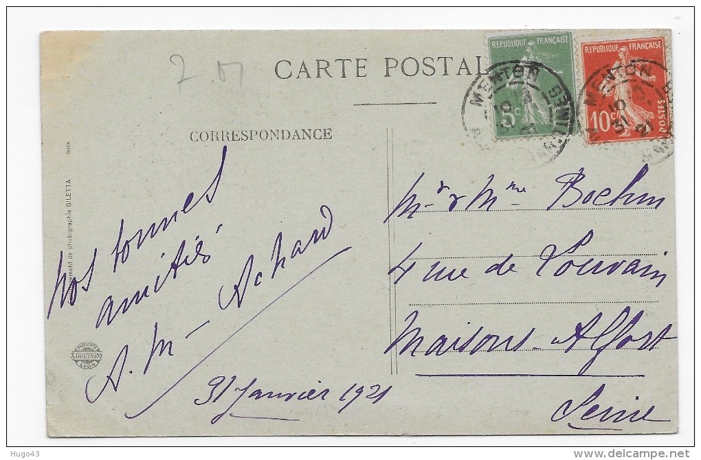 (RECTO / VERSO) MONACO EN 1921 - LES REMPARTS AVEC PERSONNAGES - BEAU CACHET - CPA - Monte-Carlo