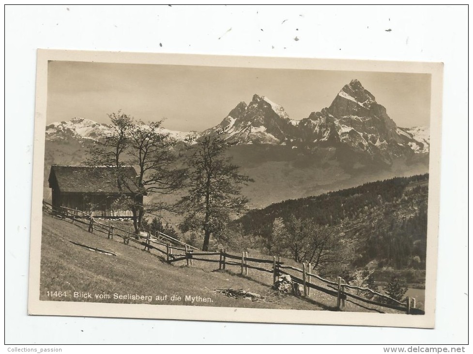 Cp , SUISSE , URI , BLICK VOM SEELISBERG AUF DIE MYTHEN , Ed : Kilchberg 11464 , Vierge - Seelisberg