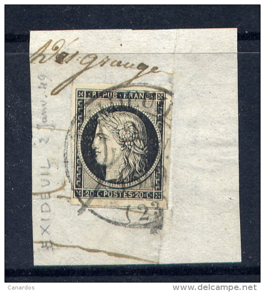 Rare N° 3 Sur Fragment Grand Cachet à Date D'Excideuil Du 2 Janvier 1849 - Signé Calves - 1849-1850 Cérès