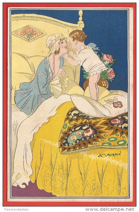 CPA Illustrateur Achille Mauzan - Une Mère Et Son Enfant Sur Un Lit - Mauzan, L.A.