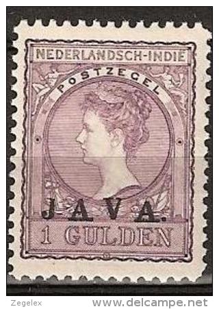 Ned Indie 1908 Wilhelmina 1 Gld ""JAVA"" NVPH 79 Ongestempeld/MH/* - Nederlands-Indië
