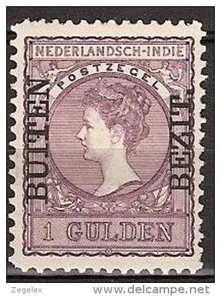 Ned Indie 1908 Wilhelmina 1 Gld ""BUITEN BEZIT"" NVPH 97, Luxe Ongestempeld/MH/* - Nederlands-Indië