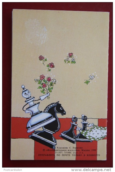 CONGRATULATIONS!  - OLD SOVIET DOUBLE POSTCARD (USSR)  1988 - Chess - Échecs - Ajedrez