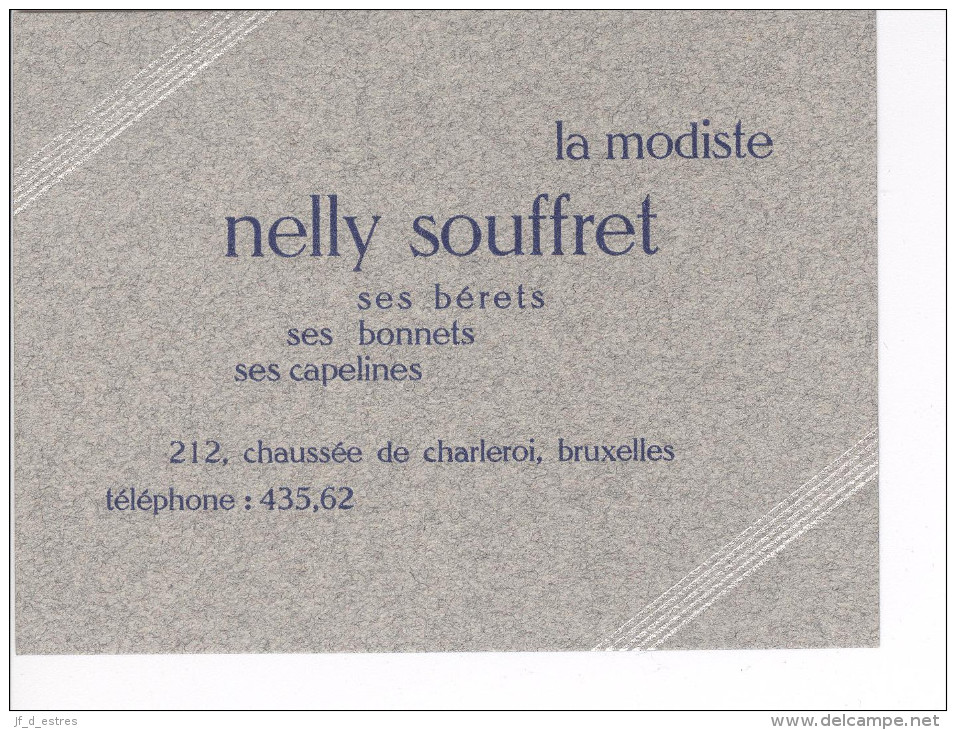 Nelly Souffret Modiste . Bruxelles. Carte De Visite Art Déco Vers 1930 - Vestiario & Tessile