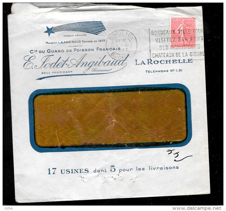 YVERT N°199 Sur Lsc à Entête Commerciale Illustrée Oblitéré Bordeaux En 1927 - Lot 8018 - 1903-60 Säerin, Untergrund Schraffiert