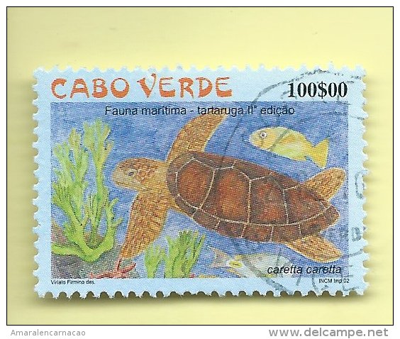 TIMBRES - STAMPS - CAPE VERDE / CAP VERT - 2002 - MARINE FAUNE - TURTLE - TIMBRE OBLITÉRÉ CLÔTURE DE SERIE - Cape Verde