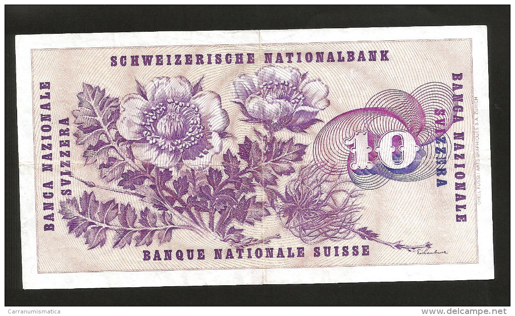 [CC] SVIZZERA / SUISSE / SWITZERLAND - NATIONAL BANK - 10 FRANCS / FRANKEN (1969) G. KELLER - Svizzera