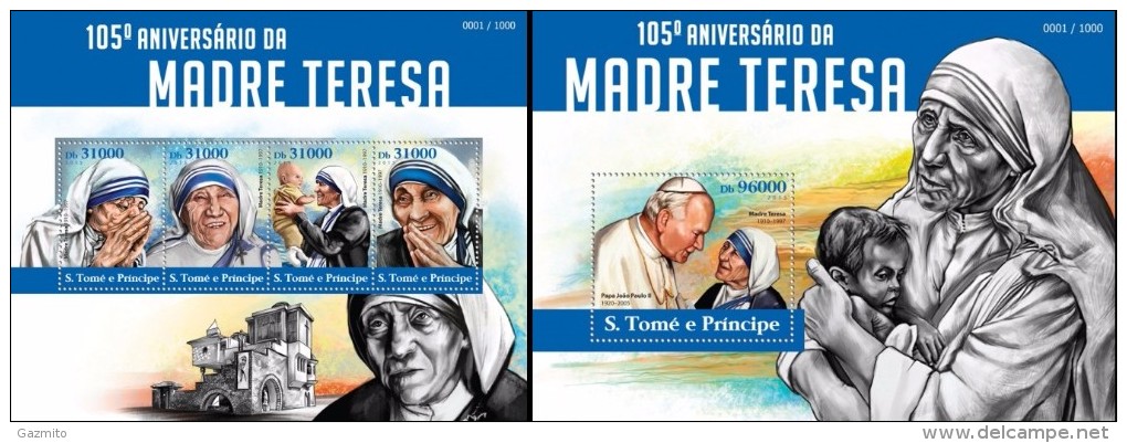 S. Tomè 2015, 105th Mother Teresa, 4val In BF +BF - Mother Teresa