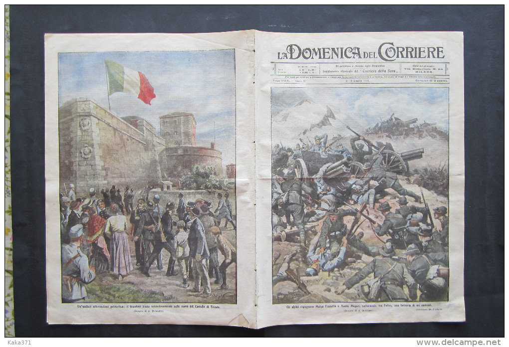 LA DOMENICA DEL CORRIERE 1916 WW1 ALPINI MALGA FOSSETTA MONTE MAGARI - CASTELLO TRIESTE TRICOLORE - Autres & Non Classés