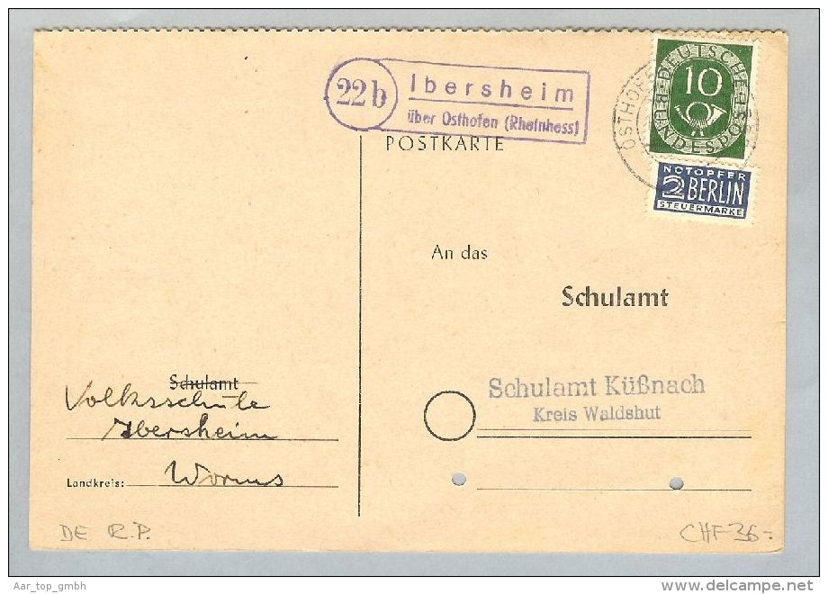 Heimat DE RP Ibersheim 1953-02-09 Landpost-O PK - Lettres & Documents