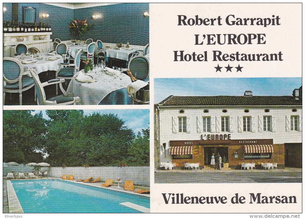 40 VILLENEUVE DE MARSAN, CPM, 1990, Hotel Restaurant L'Europe, Robert Garrapit - Villeneuve De Marsan