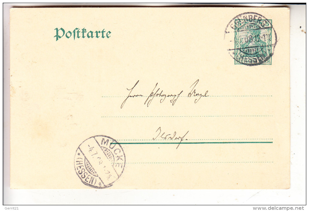 6315  MÜCKE, Postgeschichte, Ankunftsstempel 1908 Auf GA Von Grünberg - Lauterbach