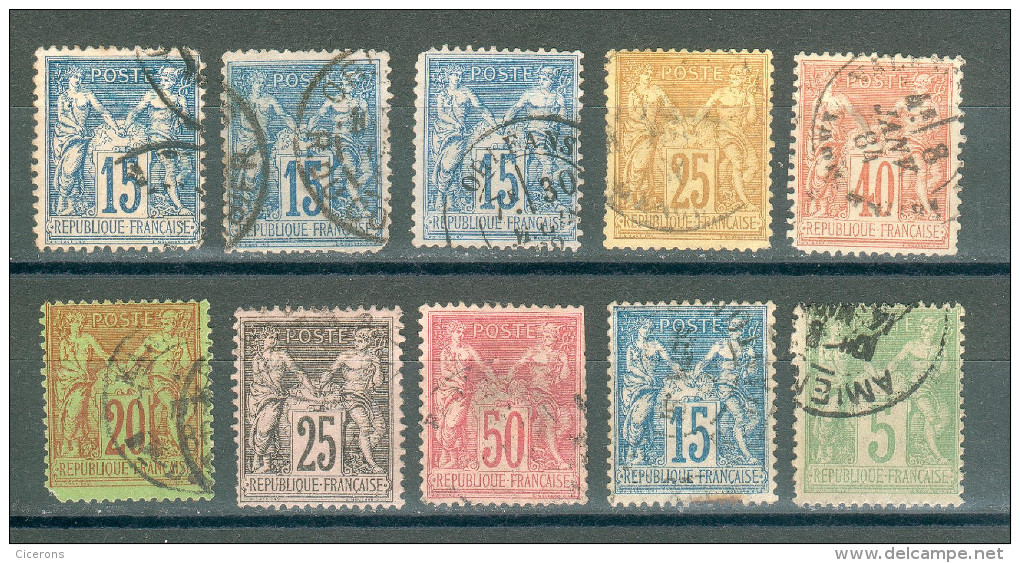 Collection FRANCE ; 1877-1900 ; Y&T N° ; Lot: 011 ; Oblitéré ; 2° Choix - 1876-1898 Sage (Tipo II)