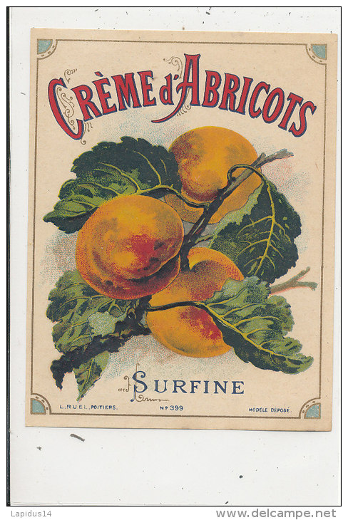 AN 128 / ETIQUETTE    CREME D'ABRICOTS  SURFINE - Fruits & Vegetables