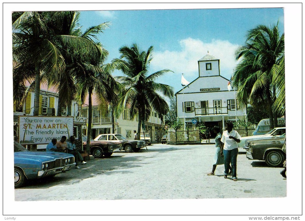 Saint Martin Place Palais Justice Philipsburg Sint Maarten Court House Vieille Voiture Américaine Carte RARE - Saint-Martin