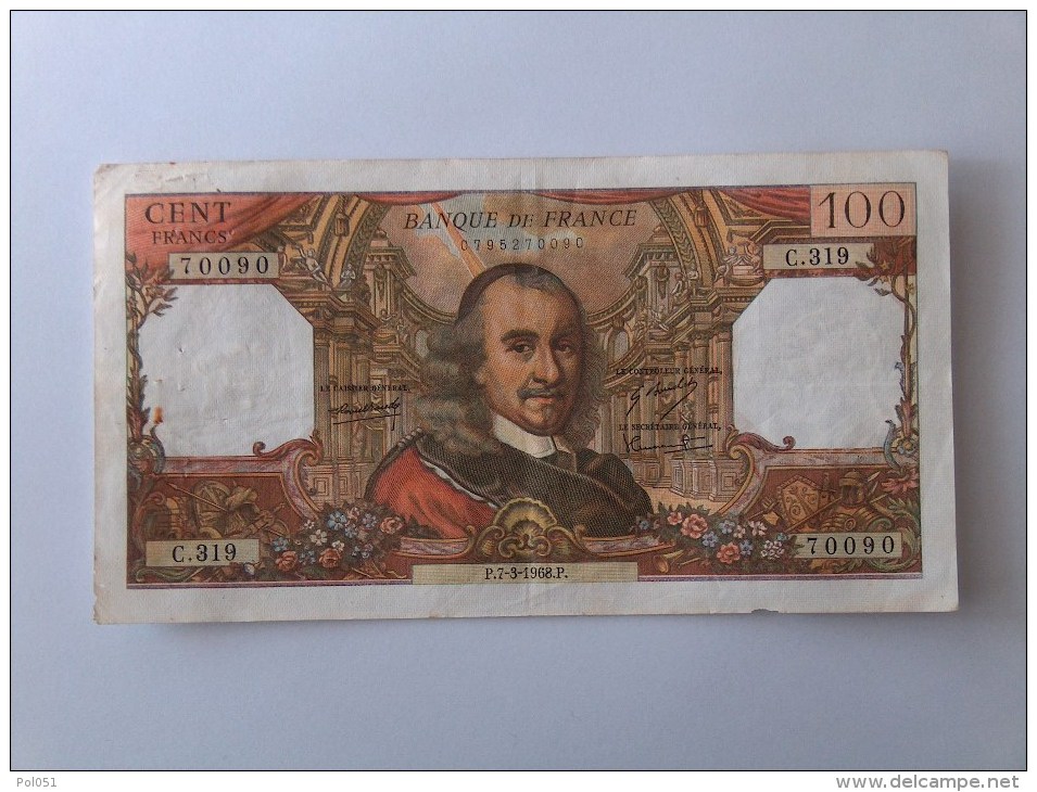 BILLET 100 FRANCS CORNEILLE NOMBREUX NUMEROS QUI SE SUIVENT P.7-3-1968 C319 70090 - 100 F 1964-1979 ''Corneille''